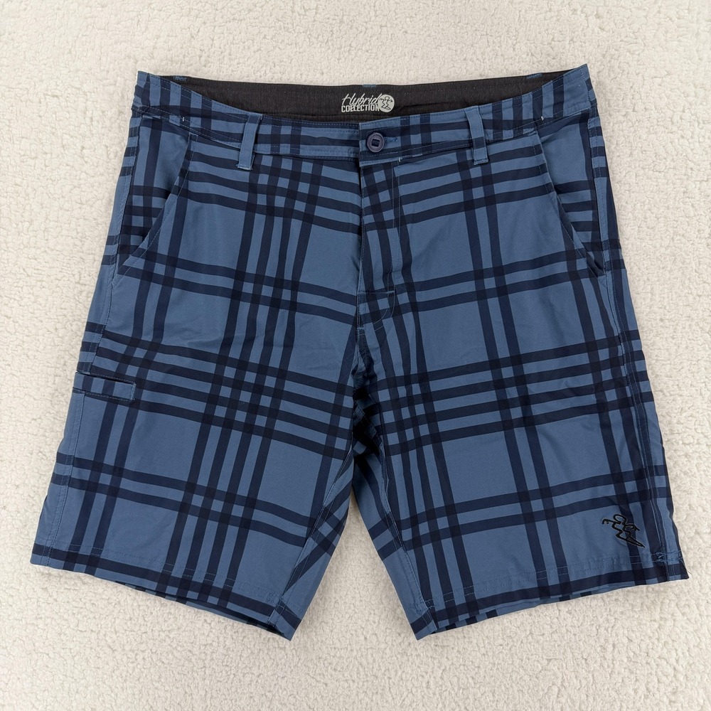 DaHui Board Shorts Mens 34 Blue Plaid Hybrid Collection‎ Stretch Quick Dry Chino